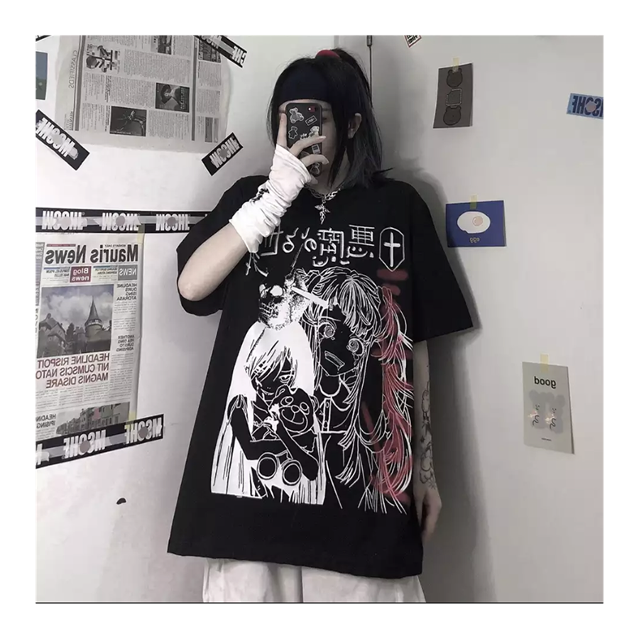 Anime Harajuku Gothic Girl Siyah Unisex T-Shirt