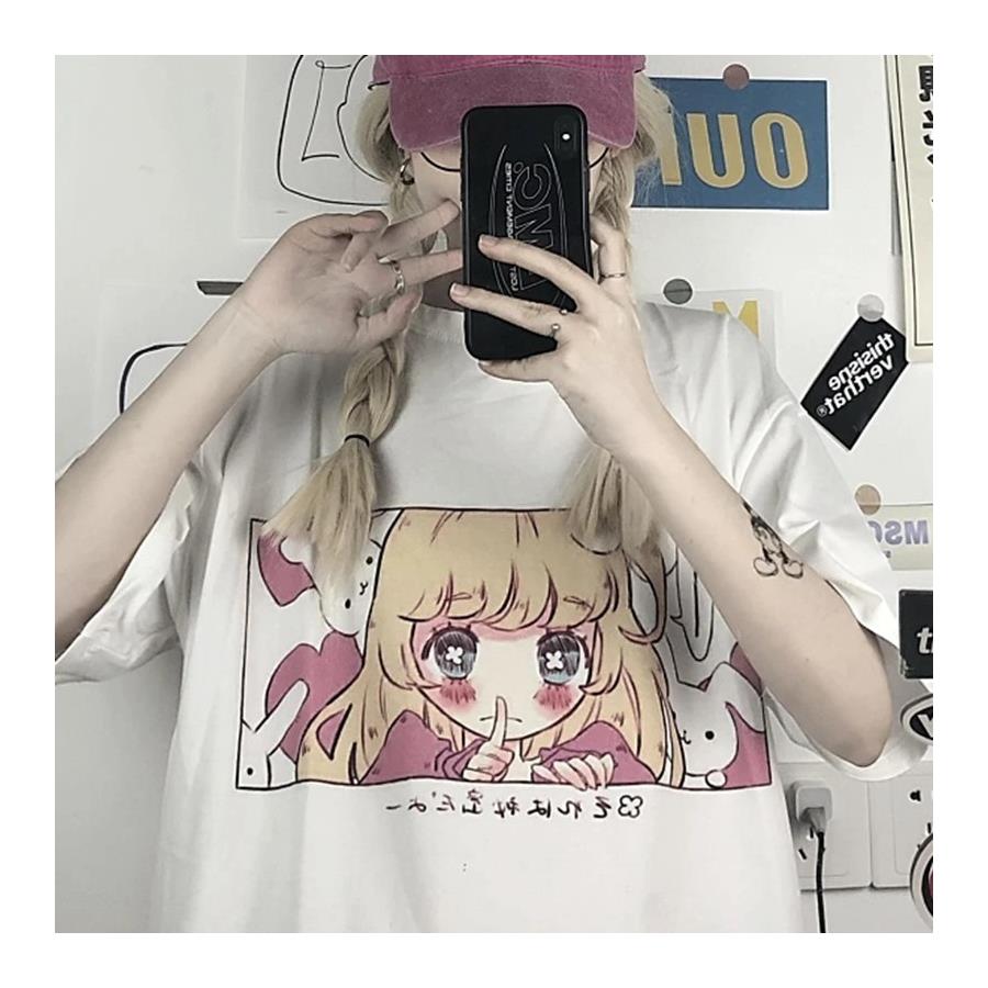 Anime Harajuku Girl And Rabbit Beyaz Unisex T-Shirt