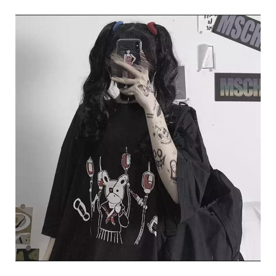 Anime Harajuku Gothic Punk Siyah (Unisex) T-Shirt 