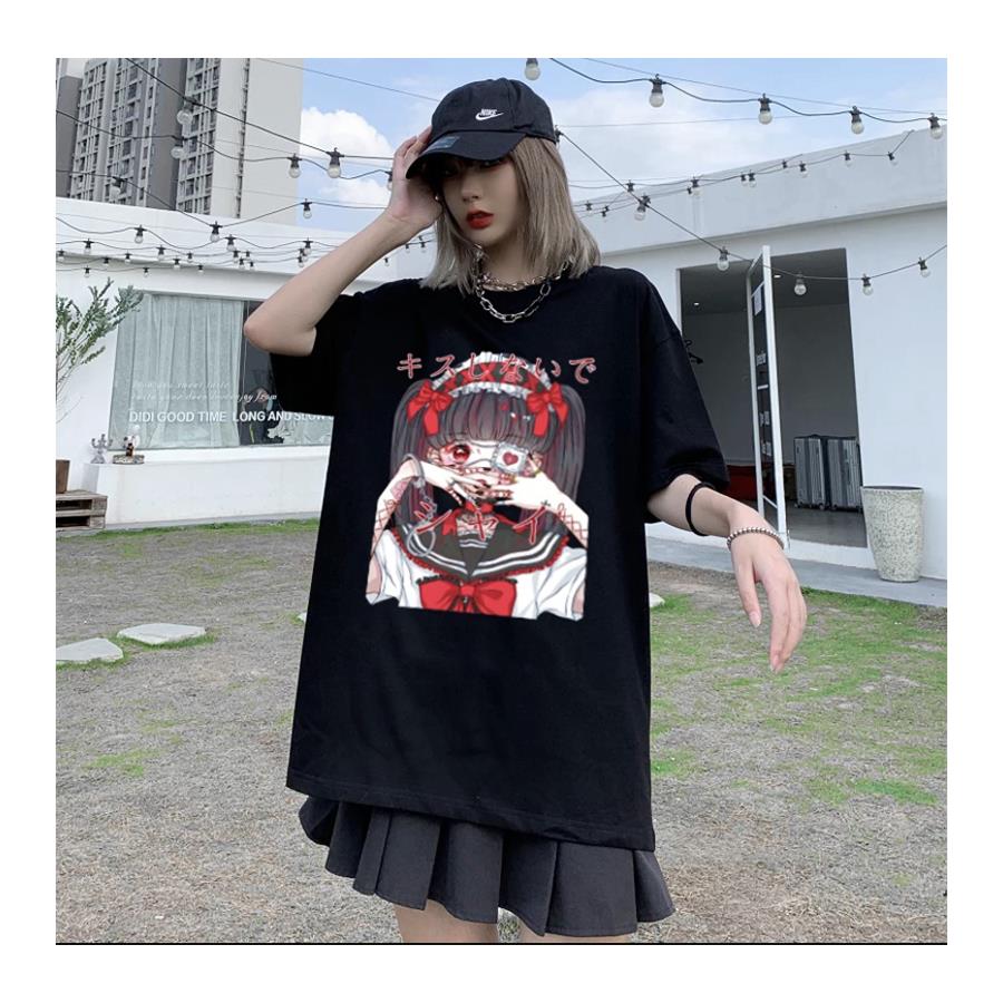Anime Girl Loli Goth Siyah (Unisex) T-Shirt 