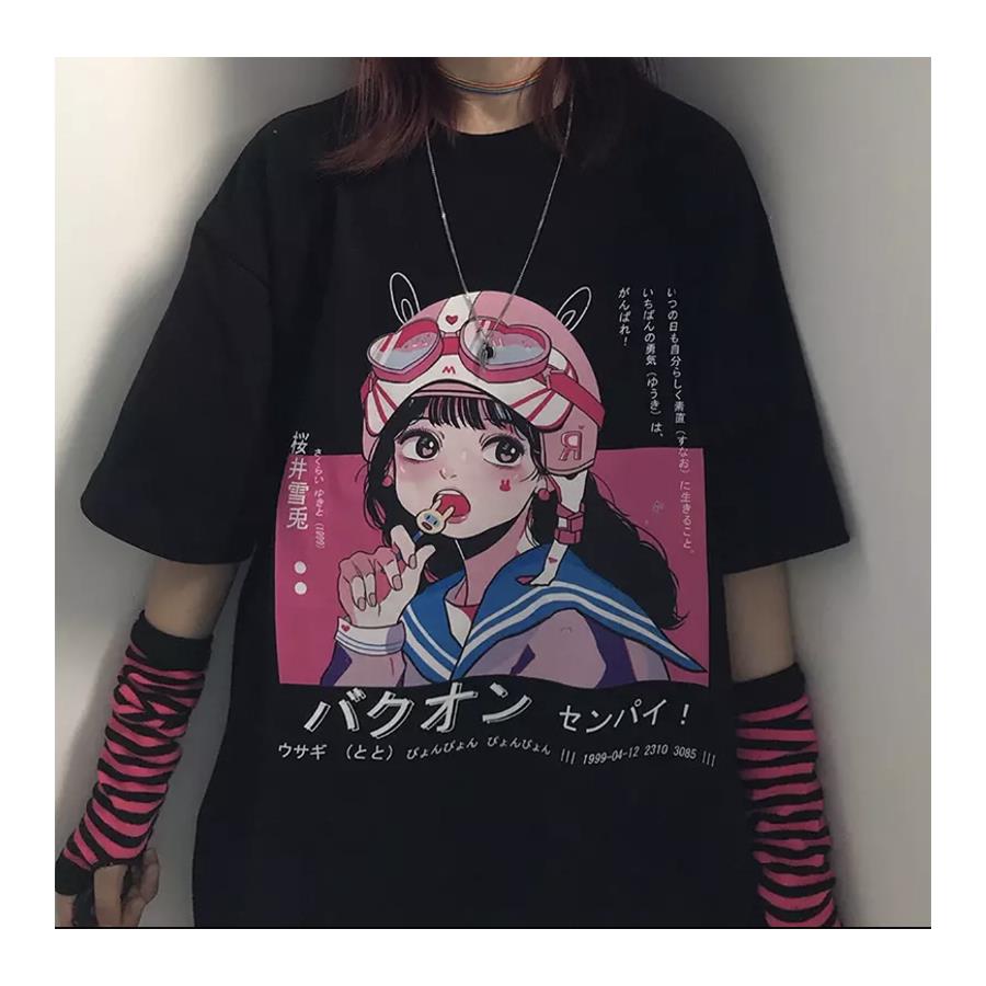 Anime Lolipop Girl Siyah (Unisex) T-Shirt 