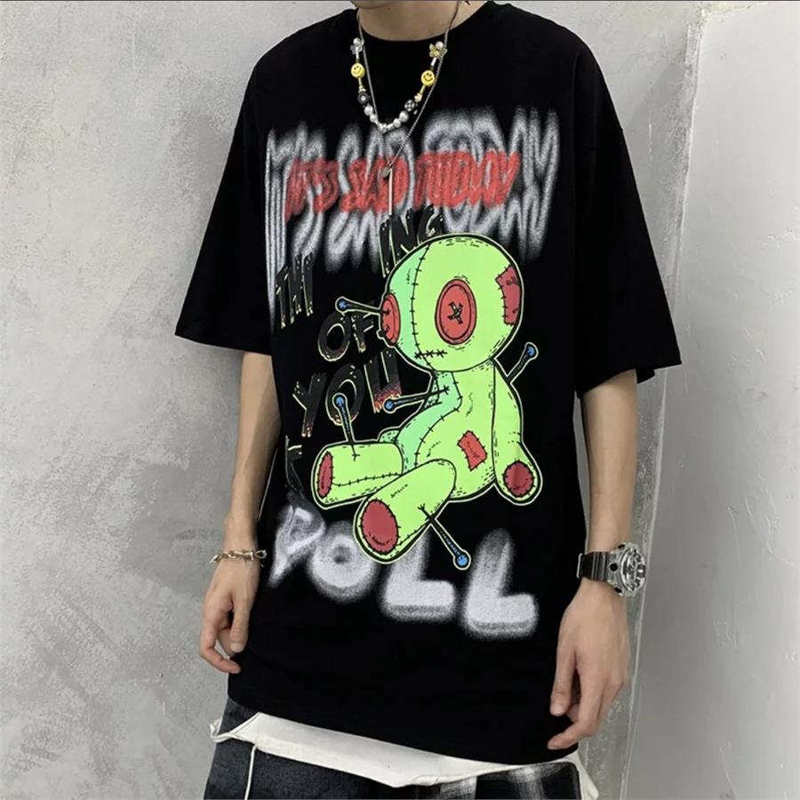 Anime Graffiti Bear Siyah Unisex T-Shirt