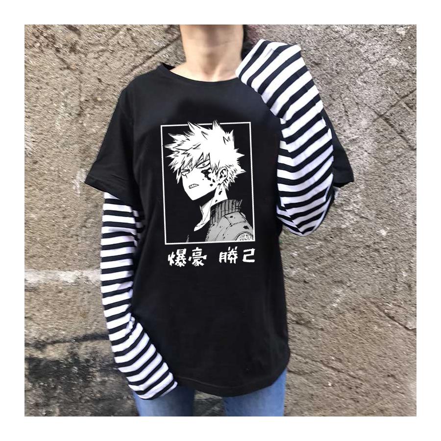 Anime  My Hero Academia : Bakugou (Unisex)  Çizgili Kollu T-Shirt