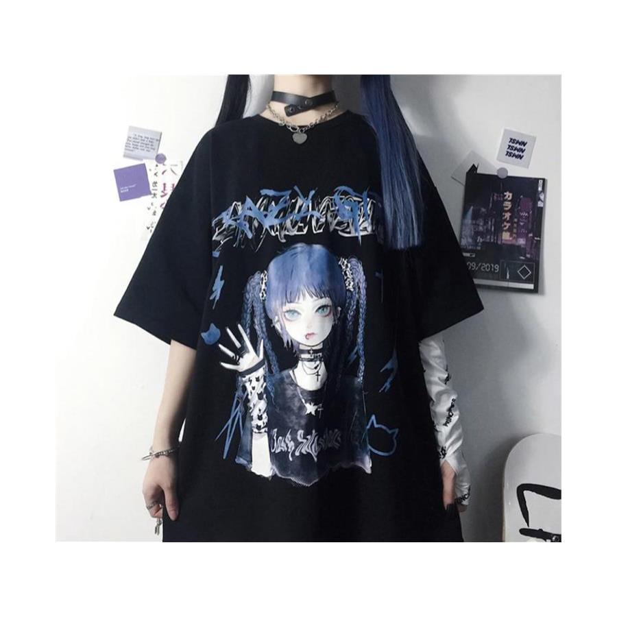 Anime Harajuku Crazy Girl Siyah Unisex T-Shirt