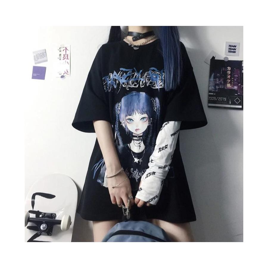 Anime Harajuku Crazy Girl Siyah Unisex T-Shirt