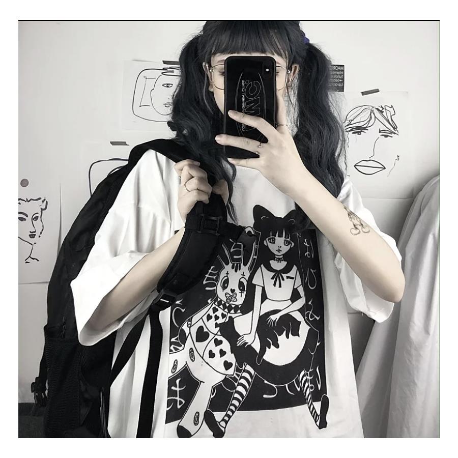 Anime Beyaz Harajuku Punk Cartoon Unisex T-Shirt