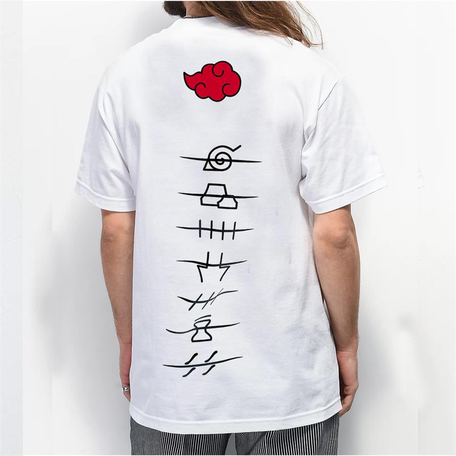 Anime Beyaz Naruto Shippuden: Akatsuki Clouds Ön Arka Unisex T-Shirt