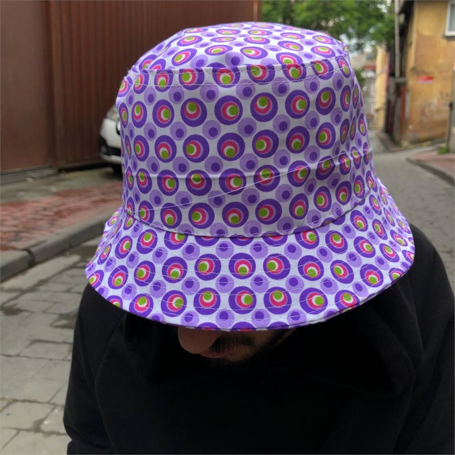 Renkli Puantiyeli Lila Bucket Şapka