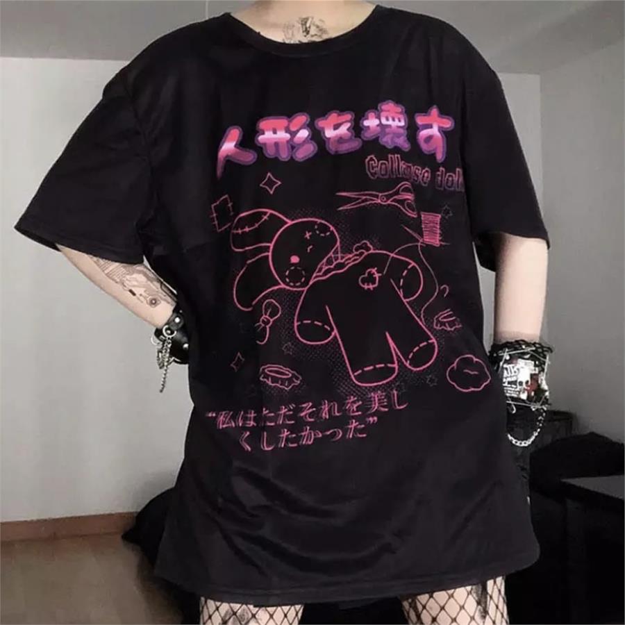 Anime Siyah College Doll Bear Unisex T-Shirt