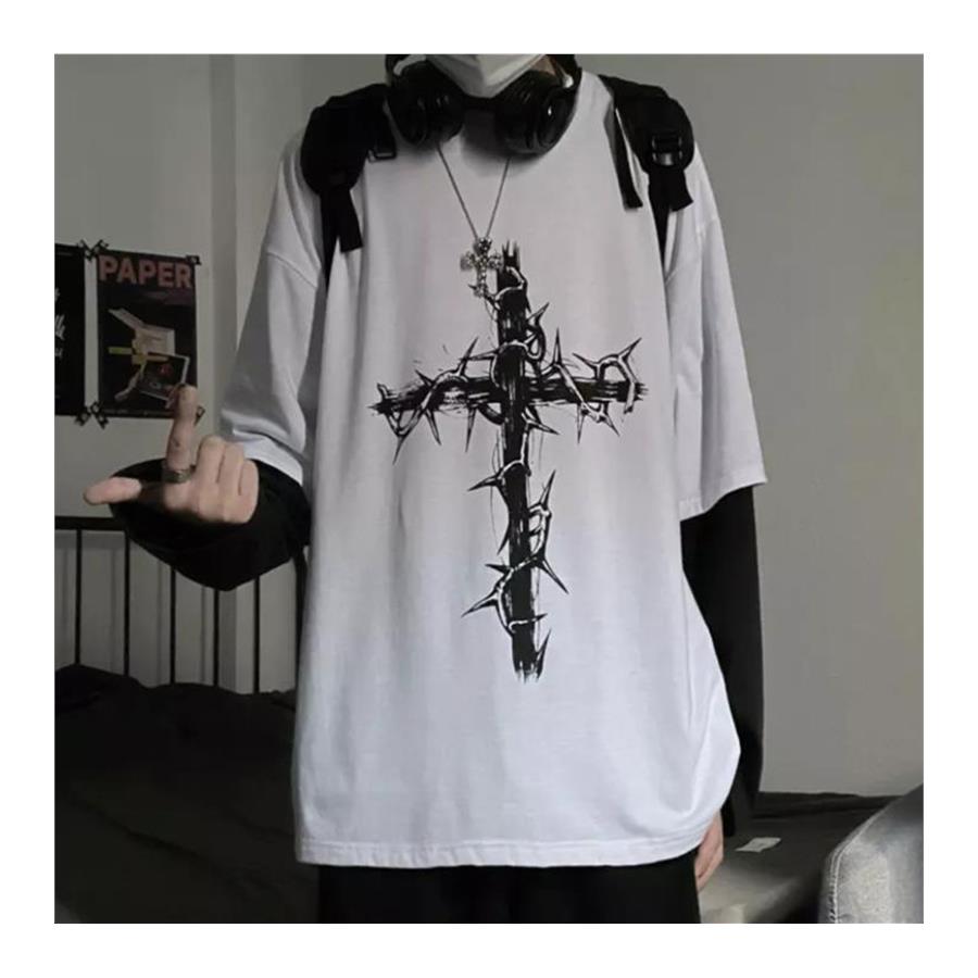 Cross Beyaz (Unisex) Siyah Kollu T-Shirt