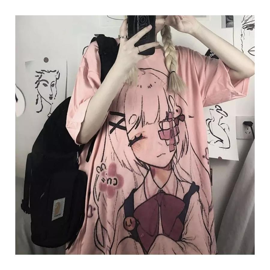 Eyepatch Anime Girl Menhera Pembe Unisex T-Shirt