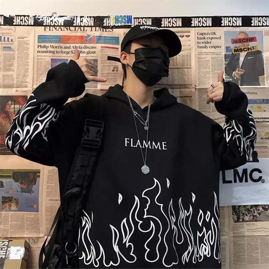 Siyah Flamme (Unisex) Kapüşonlu Sweatshirt