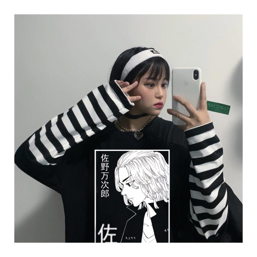 Anime Tokyo Revengers Mikey Unisex Çizgili Kollu T-Shirt