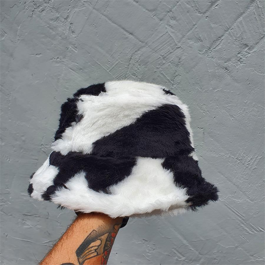 Zebra Desenli Peluş Bucket Şapka