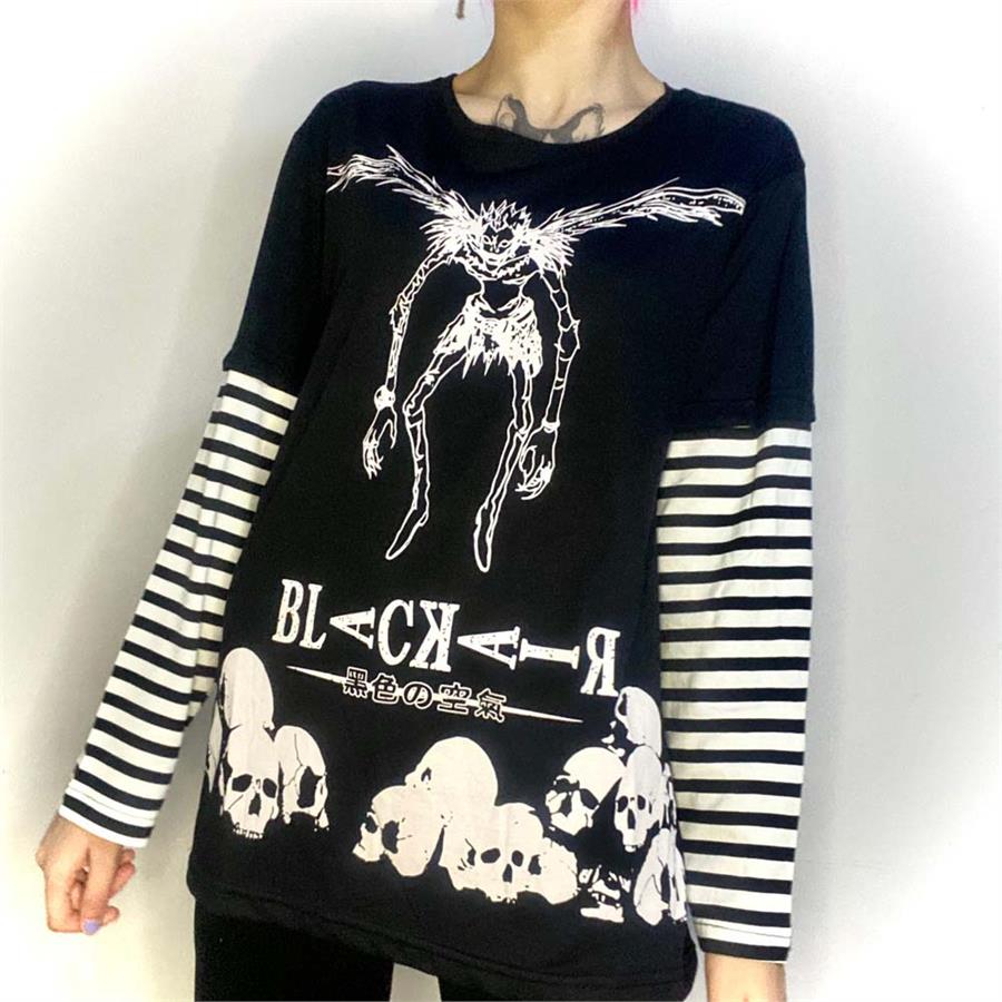 Anime Death Note Ryuk Skull (Unisex) Çizgili Kollu T-Shirt