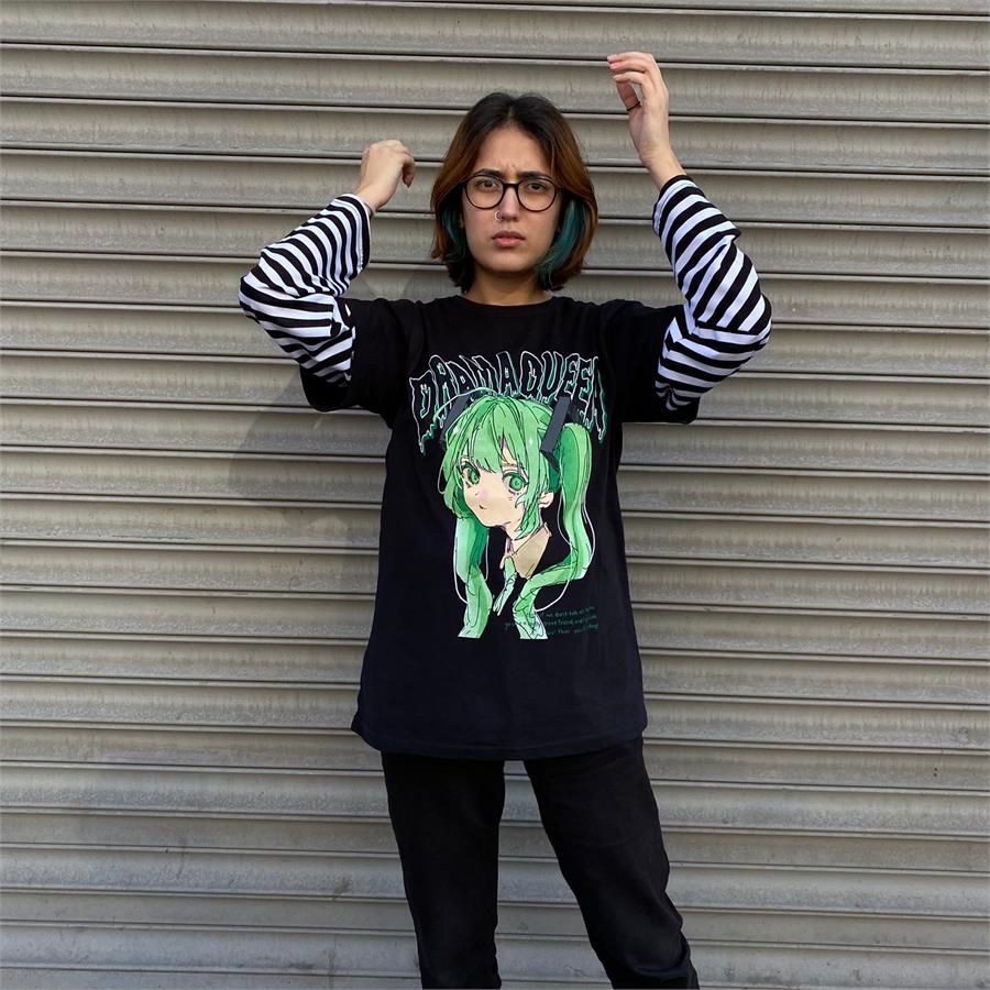 Anime Harajuku Gothic Cool Girl(Unisex) Çizgili Kollu T-Shirt