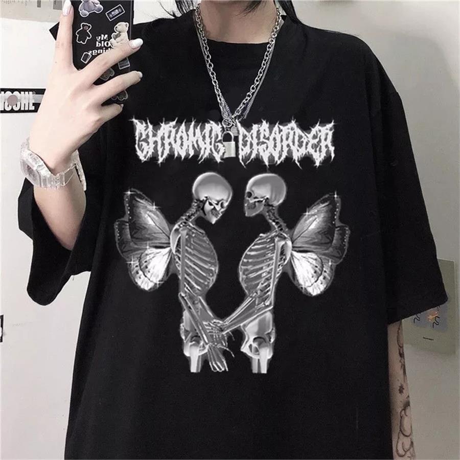 Siyah Harajuku Gothic Gromig Disorder Love Skeleton (Unisex)T-Shirt