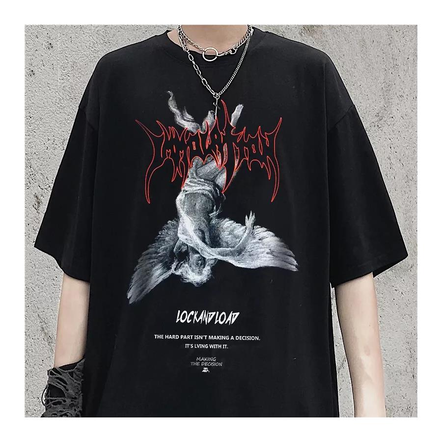Harajuku Gothic Lock And Load Angel Siyah (Unisex)T-Shirt