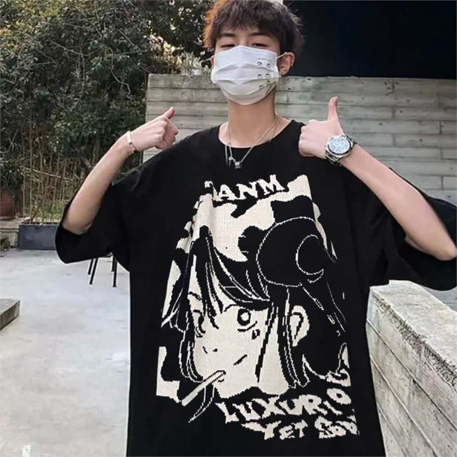 Anime Smoking Girl Siyah (Unisex)T-Shirt