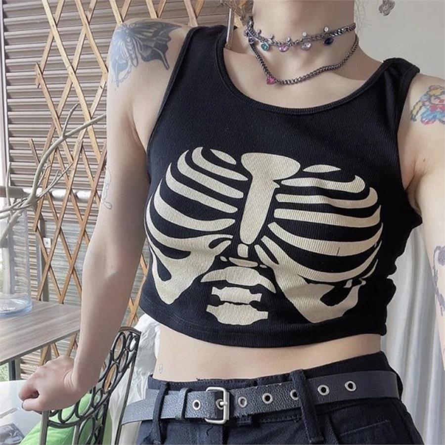 Grunge Skeleton Askılı Yarım Kadın T-Shirt