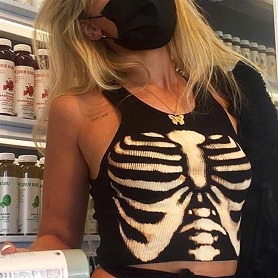 Grunge Skeleton Askılı Yarım Kadın T-Shirt