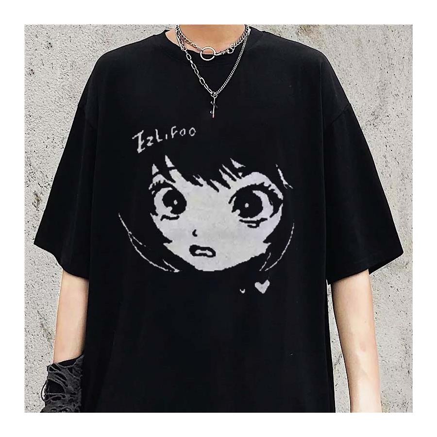 Harajuku Anime Girl Siyah (Unisex)T-Shirt