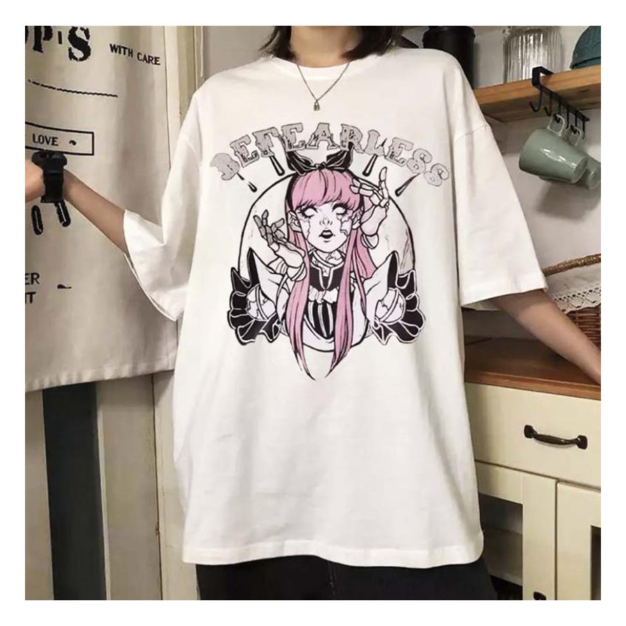 Harajuku Fearless Anime Girl Beyaz (Unisex)T-Shirt