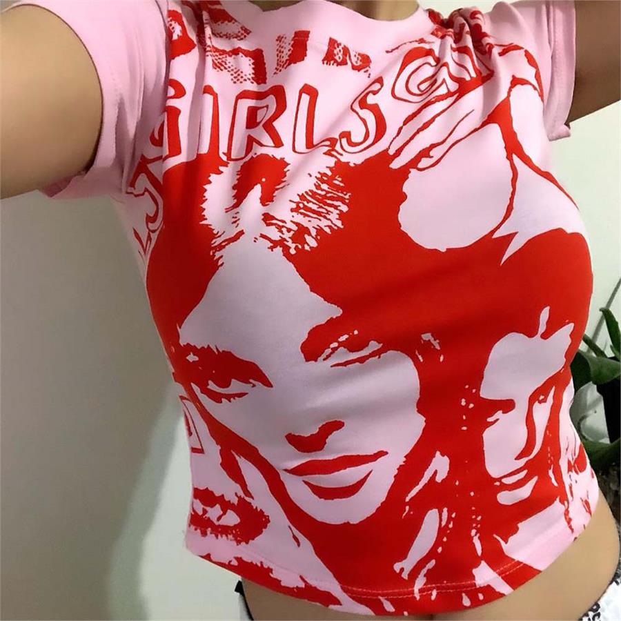 Harajuku Fashion Girls Girls Pembe Yarım Kadın T-Shirt