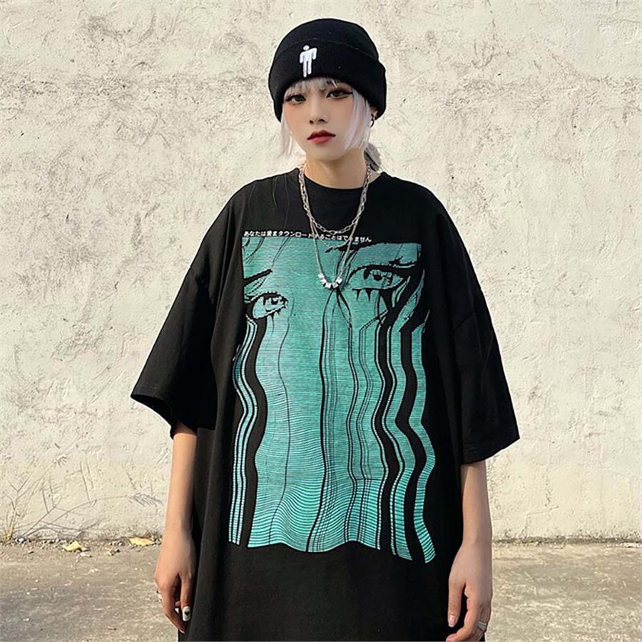 Japanese Art Crying Girl Siyah (Unisex) T-Shirt