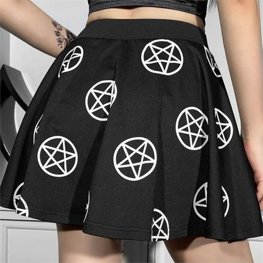 Gothic Pentagram Desenli Siyah Etek