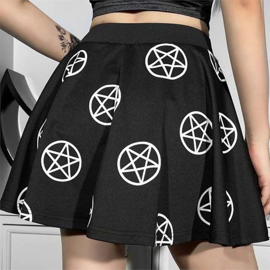 Gothic Pentagram Desenli Siyah Etek