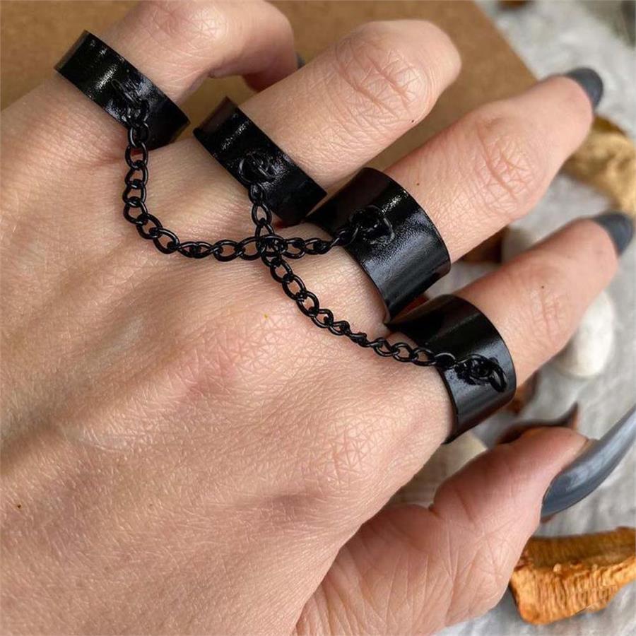 Four Finger Chain Siyah Ayarlanabilir Yüzük