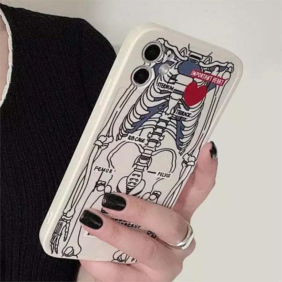 Skeleton Cage Heart Beyaz Iphone Telefon Kılıfları