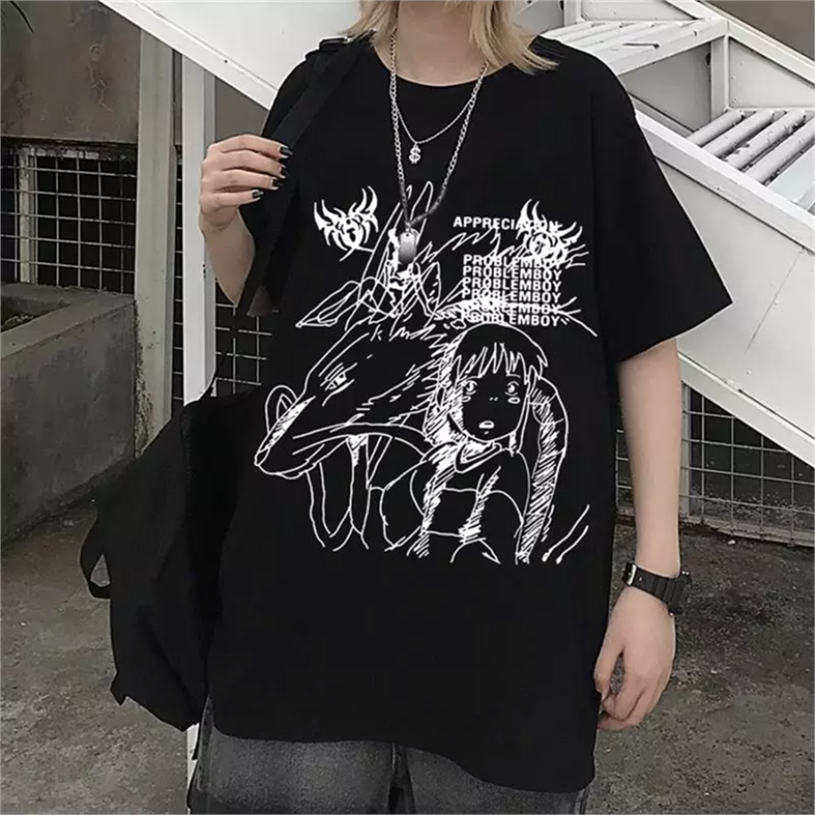 Anime Harajuku Girl'S Monsters Siyah (Unisex) T-Shirt