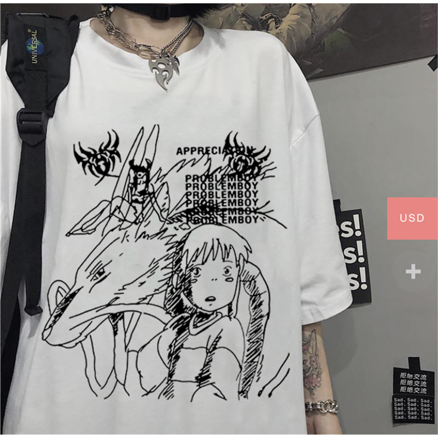 Anime Harajuku Girl'S Monsters Beyaz (Unisex) T-Shirt