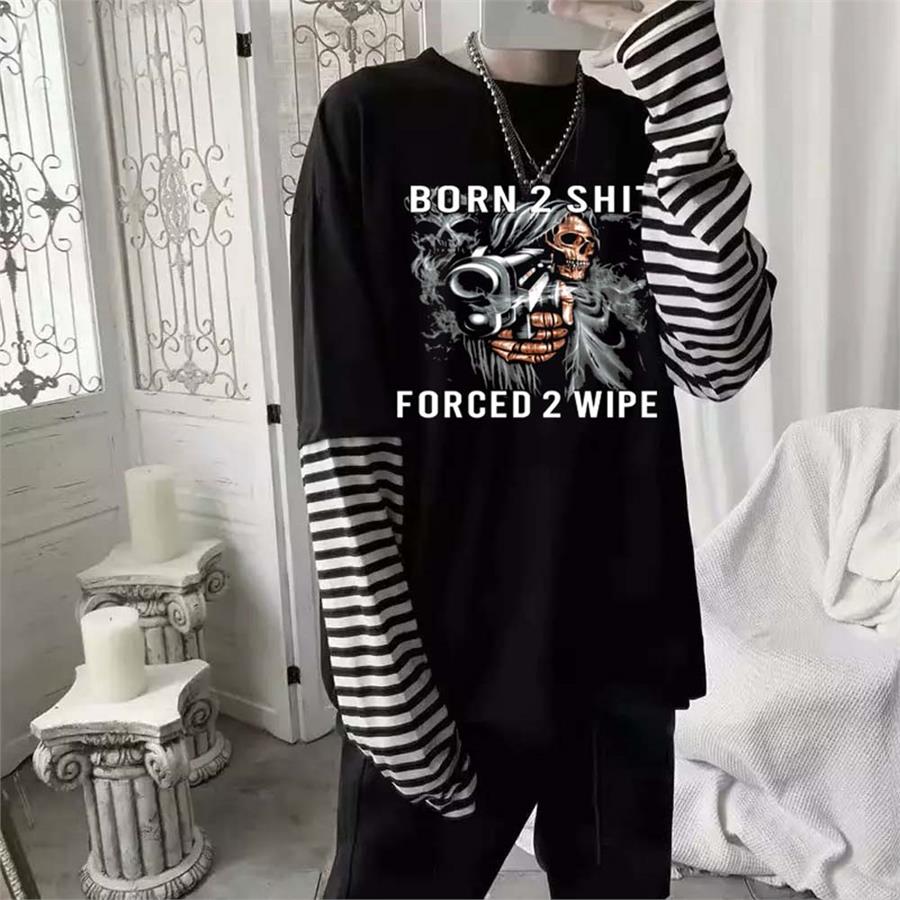 Born 2 Shit Siyah Çizgili Kollu (Unisex) T-Shirt