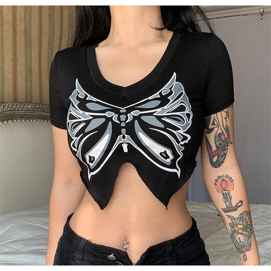 Butterfly Kesim Siyah Yarım T-Shirt