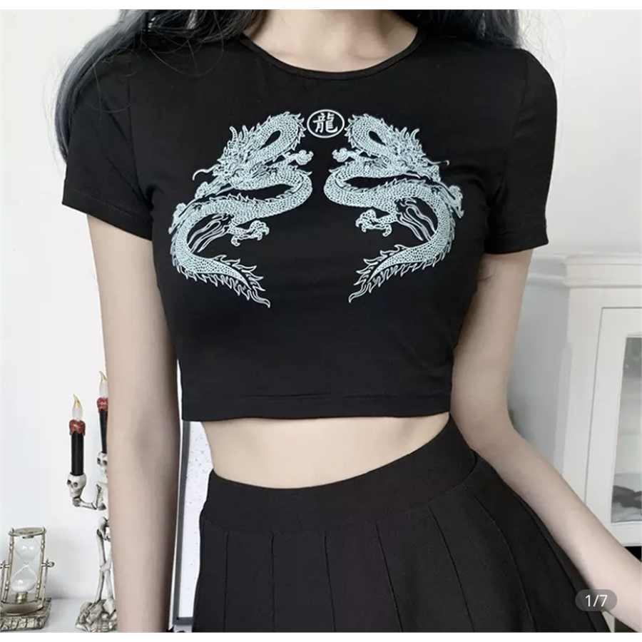 Double Dragon Siyah Yarım T-Shirt