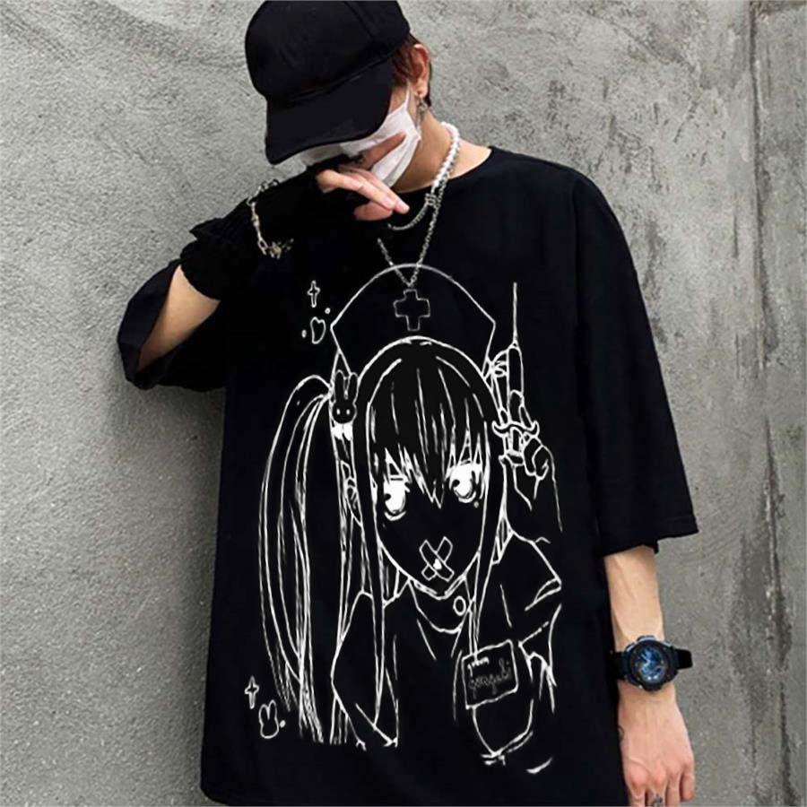 Anime Japanese Nurse Girl Siyah (Unisex) T-Shirt
