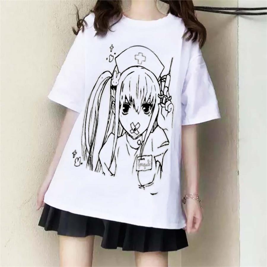 Anime Japanese Nurse Girl Beyaz (Unisex) T-Shirt
