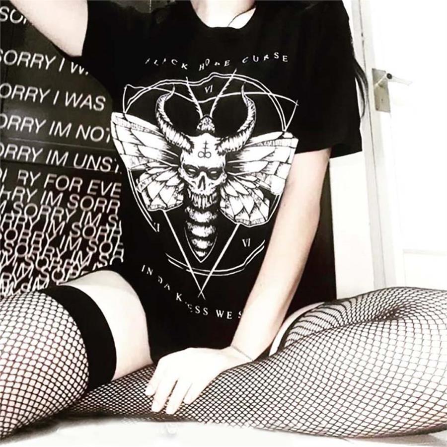 Gothic Goatfly Skull Siyah (Unisex) T-Shirt