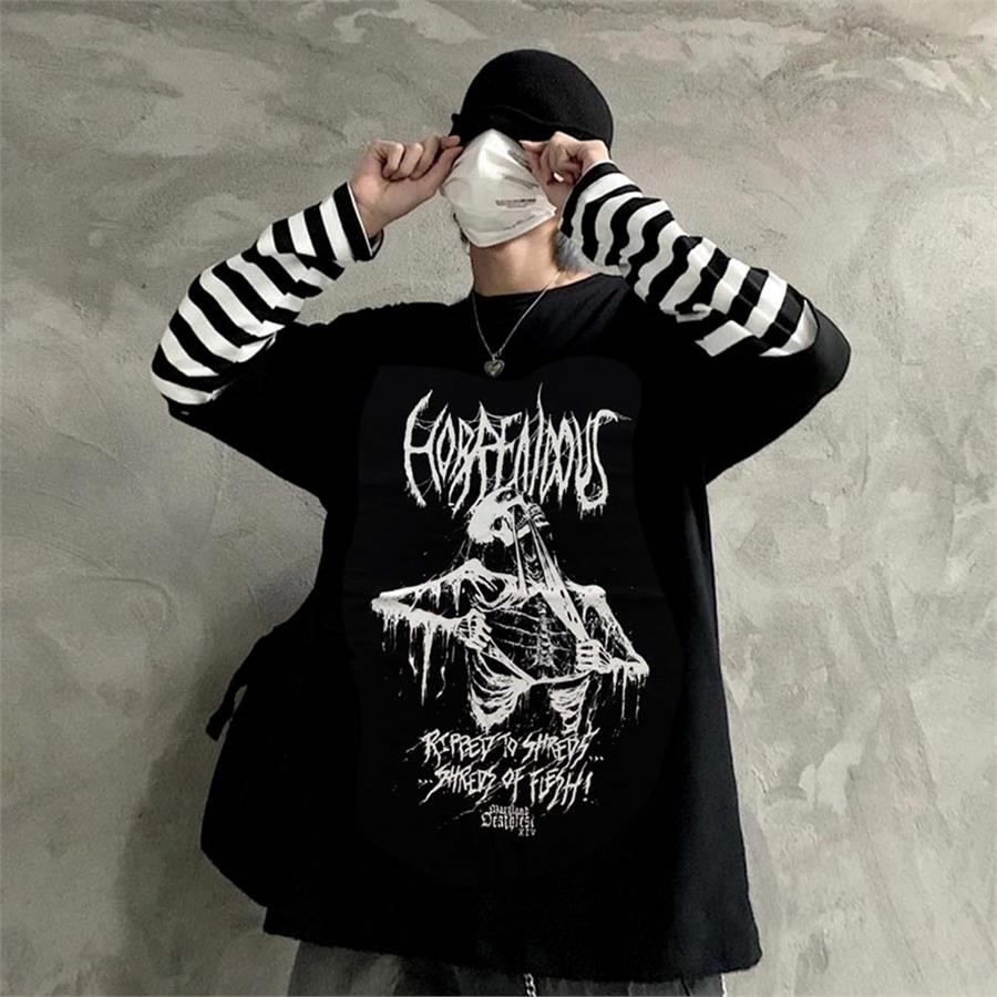 Gothic Ripped To Shreds Siyah (Unisex) Çizgili Kollu T-Shirt