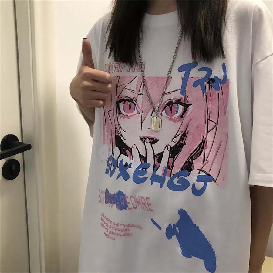 Anime Grunge Cat Girl Beyaz (Unisex) T-Shirt