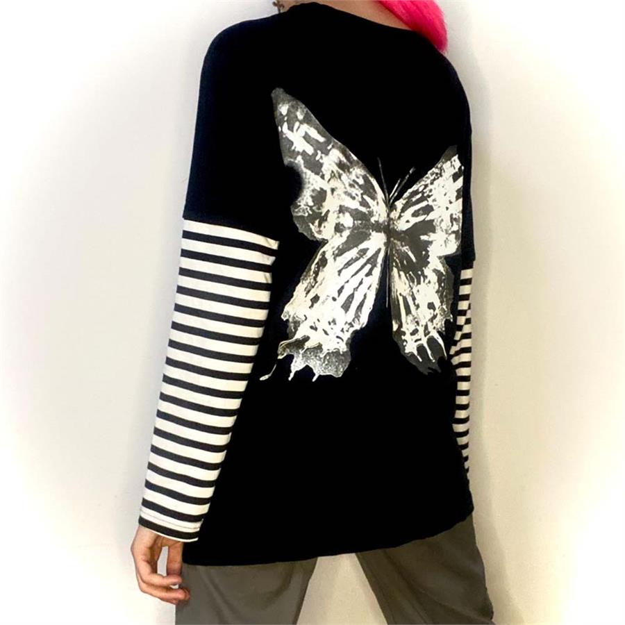 Codazzreet - Butterfly (Unisex) Çizgili Kollu T-Shirt