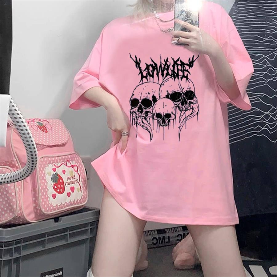 Lowlife Tee Skull Pembe (Unisex) T-Shirt