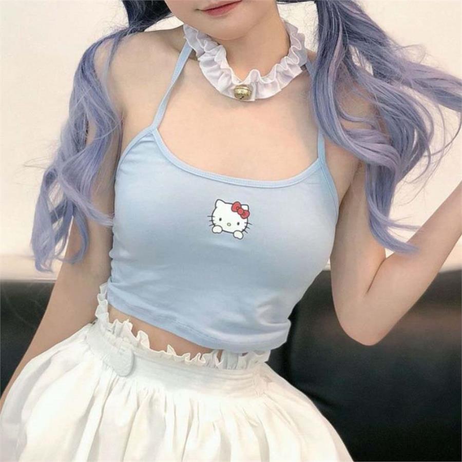 Anime Hello Kitty Mavi Askılı Kadın T-Shirt