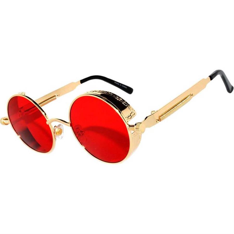 Steampunk Gold Çerçeve Kırmızı Güneş Gözlüğü