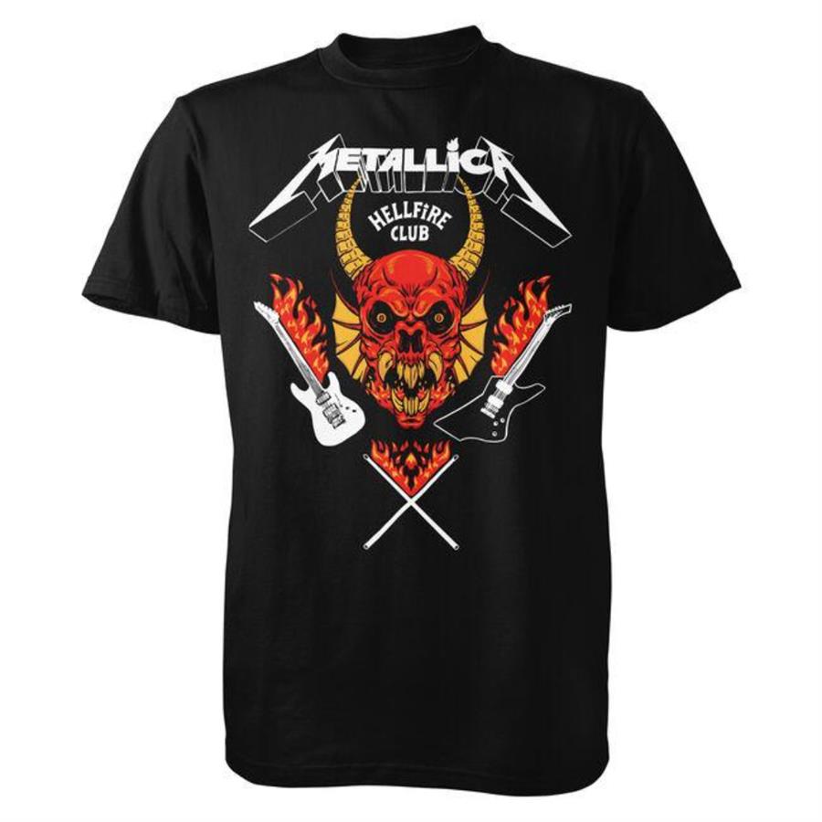 Metallica x Stranger Things Hellfire Club Siyah Unisex T-Shirt