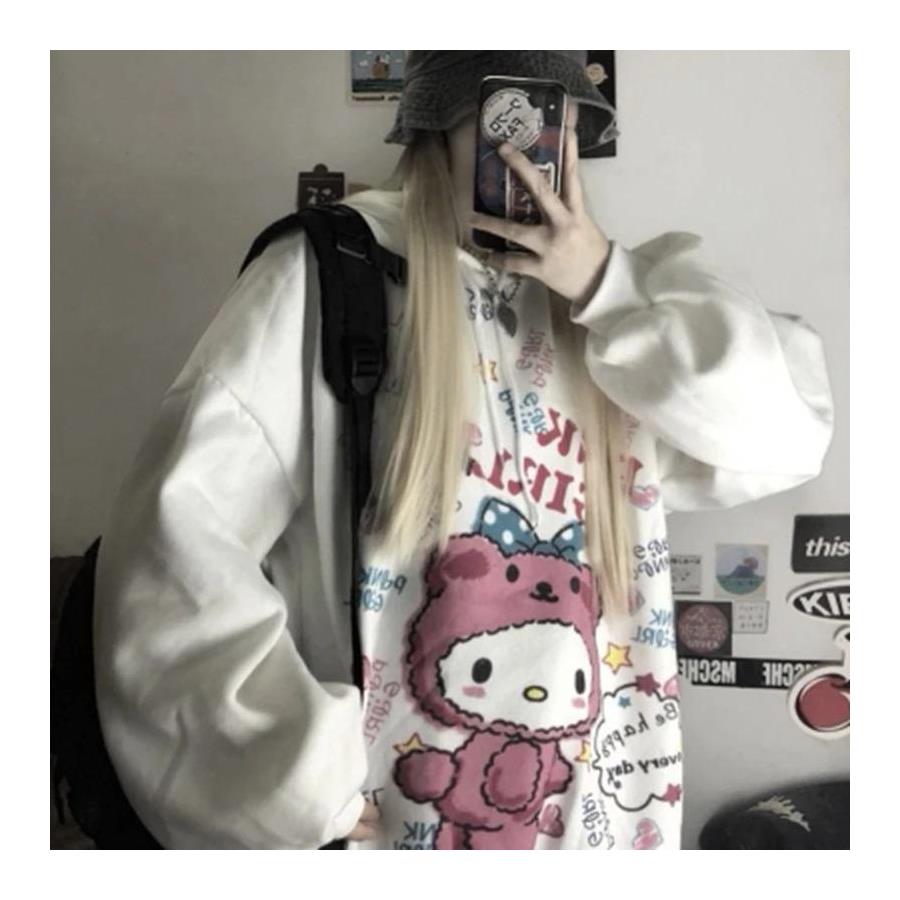 Anime My Melody : Be Happy Every Day Beyaz (Unisex) Kapüşonlu Sweatshirt