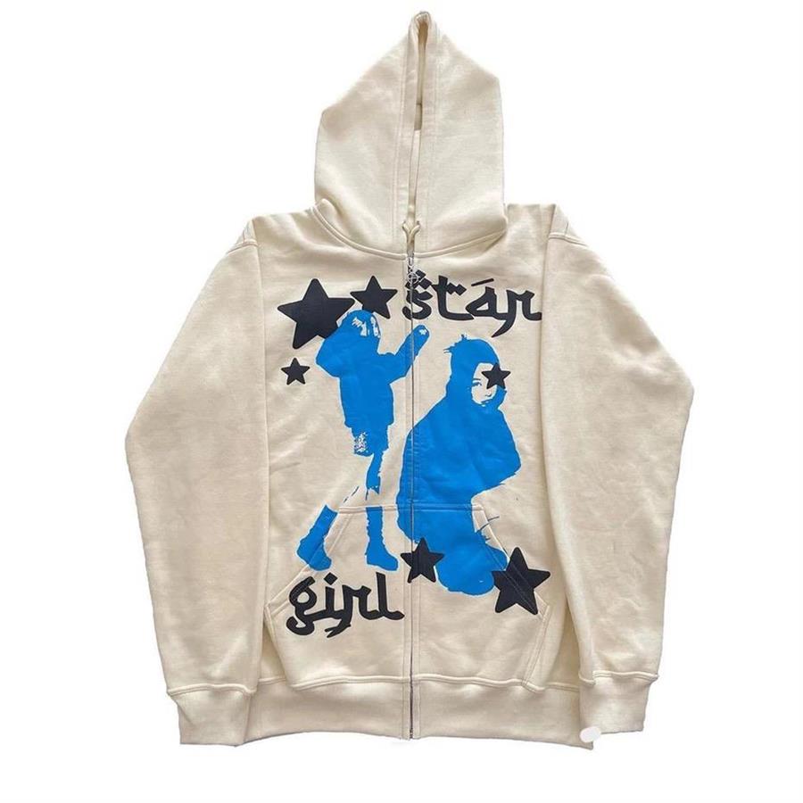 Star Girl Fermuarlı Beyaz (Unisex) Kapüşonlu Sweatshirt